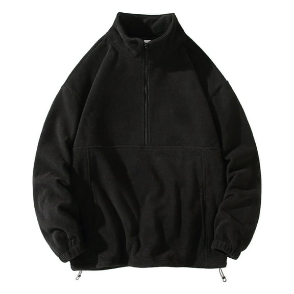 OGLCCG Mens Quarter Zip Fleece Hoodie Winter Warm Long Sleeve Stand Collar Pullover Sweatshirts with Pocket Casual Loose Fit Soft Tops