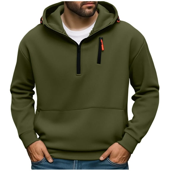 OGLCCG Mens Quarter Zip Hoodie Winter Warm Long Sleeve Fleece Lined Pullover Sweatshirts with Pocket Casual Loose Fit Hooded Shirt