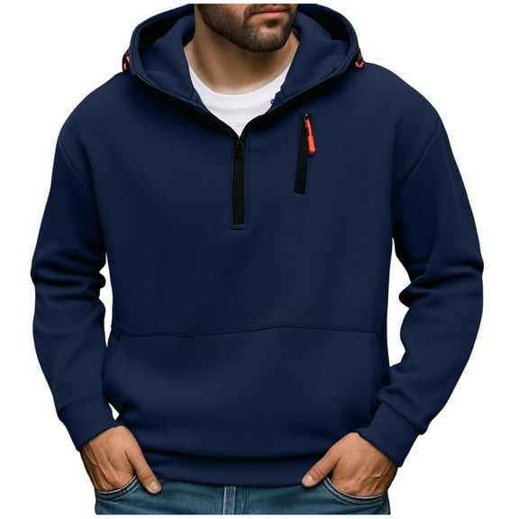 OGLCCG Mens Quarter Zip Hoodie Winter Warm Long Sleeve Fleece Lined Pullover Sweatshirts with Pocket Casual Loose Fit Hooded Shirt