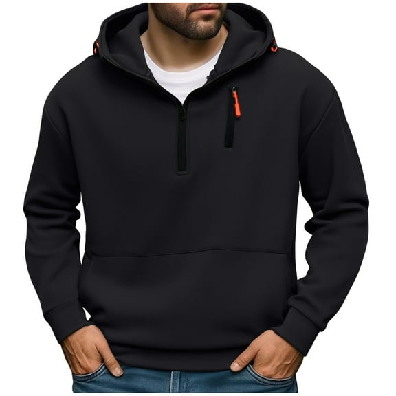 OGLCCG Mens Quarter Zip Hoodie Winter Warm Long Sleeve Fleece Lined Pullover Sweatshirts with Pocket Casual Loose Fit Hooded Shirt