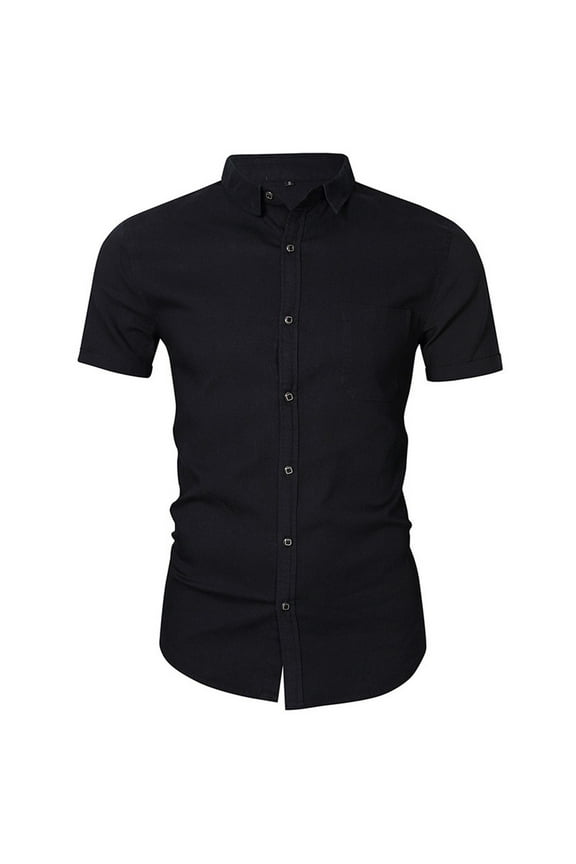 Mens Regular Fit Short Sleeve Denim Shirt Lightweight Button Down Wrinkle-Free Dress Shirts Formal Business Jean Shirts