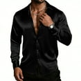 thumbnail image 1 of OGLCCG Mens Silk Satin Dress Shirts Shiny Long Sleeve Button Down Shirt Formal Casual Party Prom Wedding Shirt with Chest Pocket,XL,Black, 1 of 6