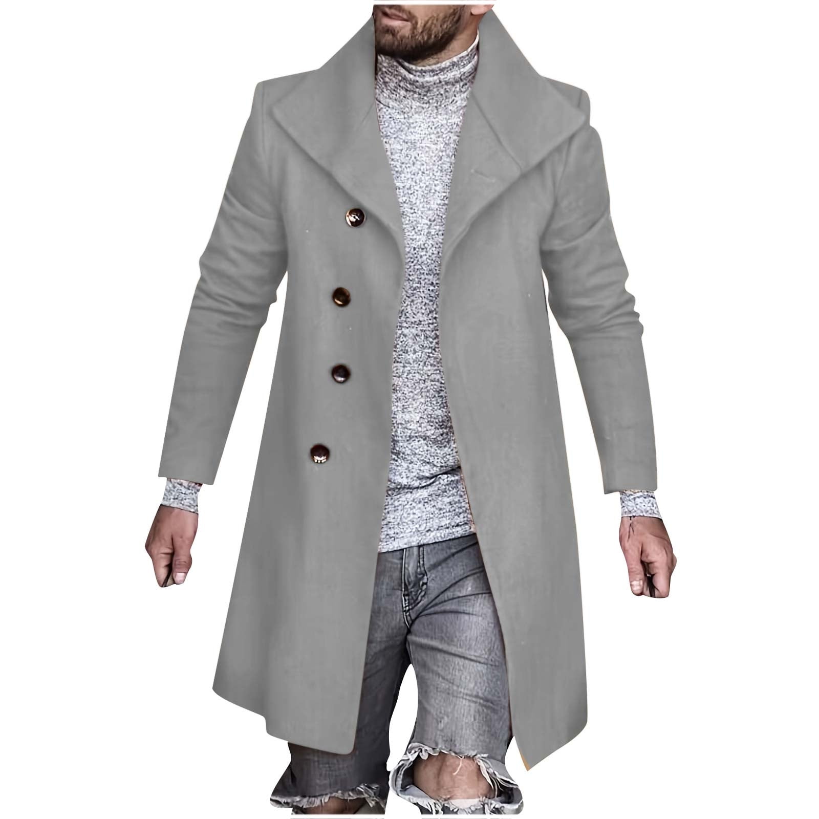 OGLCCG Mens Single Breasted Trench Coat Winter Wool Blend Pea Coat Oversized Warm Lapel Work