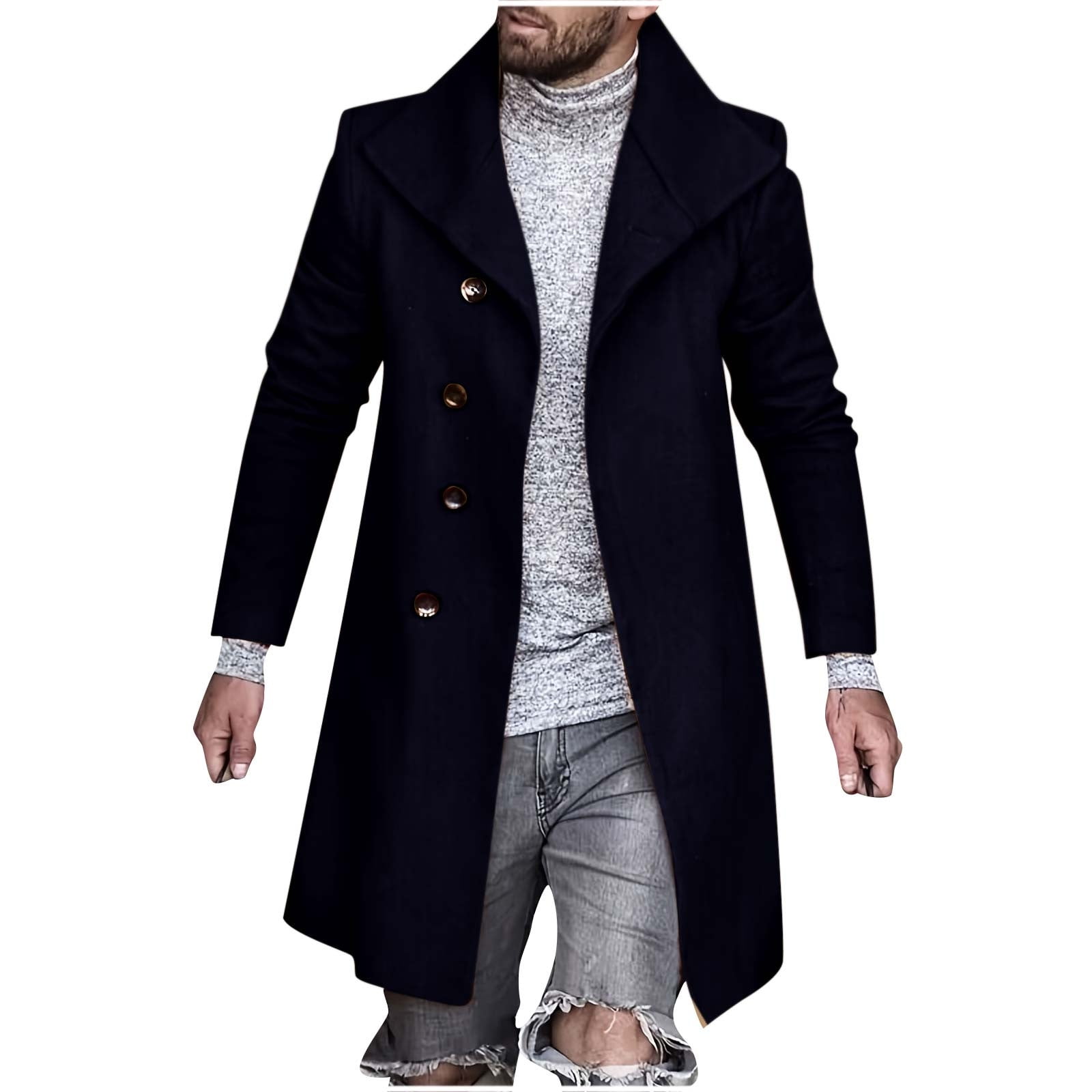OGLCCG Mens Single Breasted Trench Coat Winter Wool Blend Pea Coat
