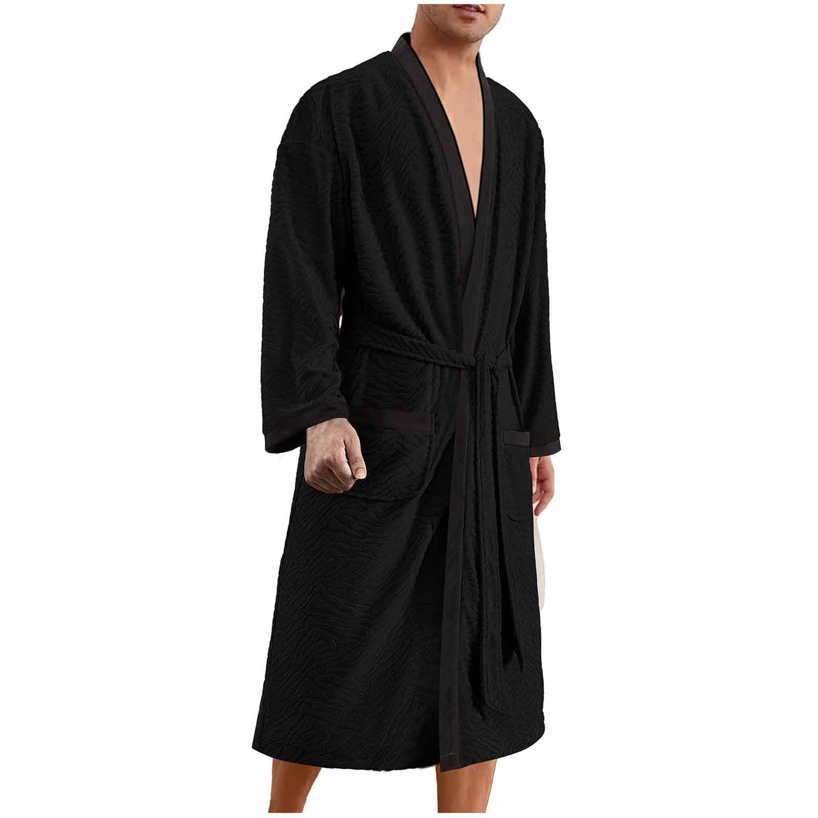 Fether Robe Men OGLCCG Mens Soft Plush Robe V Neck Long Sleeve Kimono Robes Solid Color ...