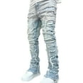 thumbnail image 1 of OGLCCG Mens Stacked Jeans Ripped Distressed Destroyed Slim Fit Straight Leg Denim Pants with Pockets Trendy Y2K Skinny Jeans Trouser 6-13 Years, 1 of 4