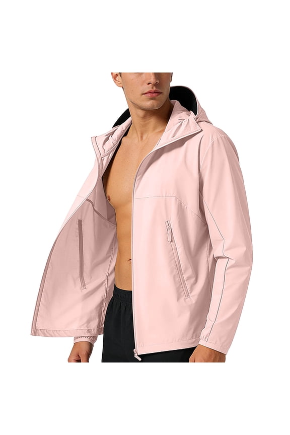 Mens Summer Sun Protection Jacket UPF 50+ Lightweight Zip Up Loose Long Sleeve Fishing Hiking Hoodies with Pockets,M,Pink