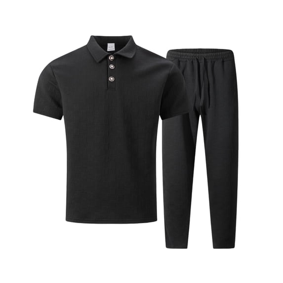 OGLCCG Mens Sweat Suits Set Summer Lightweight 2 Piece Tracksuit Outfits Solid Color Short Sleeve Textured Shirt and Loose Jogging Pants,XXXL,Black