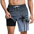 thumbnail image 1 of OGLCCG Mens Swim Trunks with Liner Elastic Waist Drawstring Hawaiian Shorts Quick Dry Stretch Palm Tree Printed Beach Shorts,M,Light Blue, 1 of 4