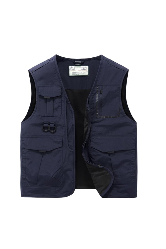 Mens Utility Fishing Cargo Vest Safari Travel Photo Sleeveless Jacket Outdoor Work Lightweight Quick-Dry Hunting Zip Up Vest with Pockets