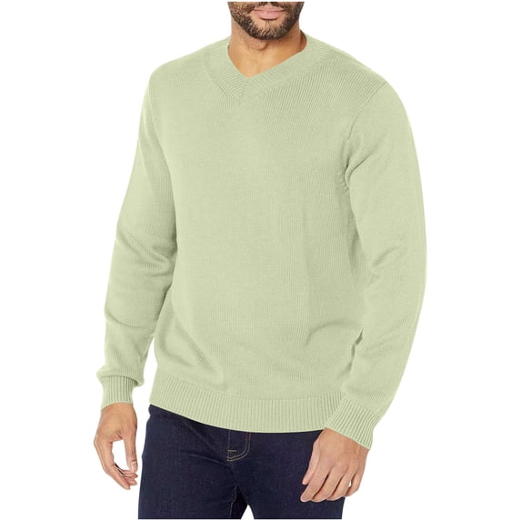 OGLCCG Mens V Neck Sweater Casual Soft Thermal Knitted Pullover Sweaters Solid Color Lightweight Fall Winter Warm Sweaters,M,Green