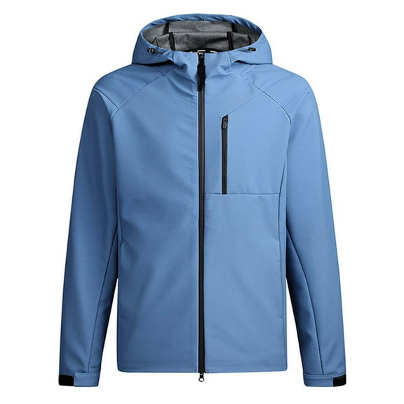 OGLCCG Mens Windproof Hooded Jacket Fashion Zipper Long Sleeve Fleece Lined Tactical Windbreaker Coats Winter Warm Outdoor Hiking Jackets,S,Sky Blue