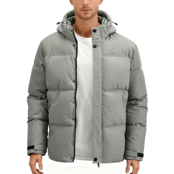 OGLCCG Mens Winter Padded Jacket Windproof Quilted Full Zip Long Sleeve Hooded Down Coat with Pockets Casual Insulated Puffer Jacket for Men,XXL,Khaki