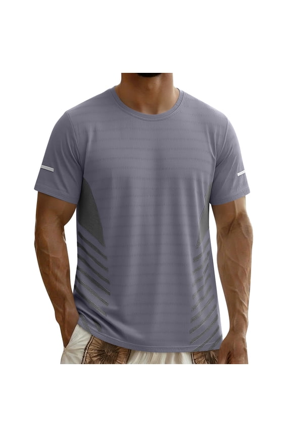 Mens Workout Shirts Short Sleeve Quick Dry Running Athletic Gym T Shirt Summer Crew Neck Breathable Cooling Ice Silk Tee Tops,XL,Gray
