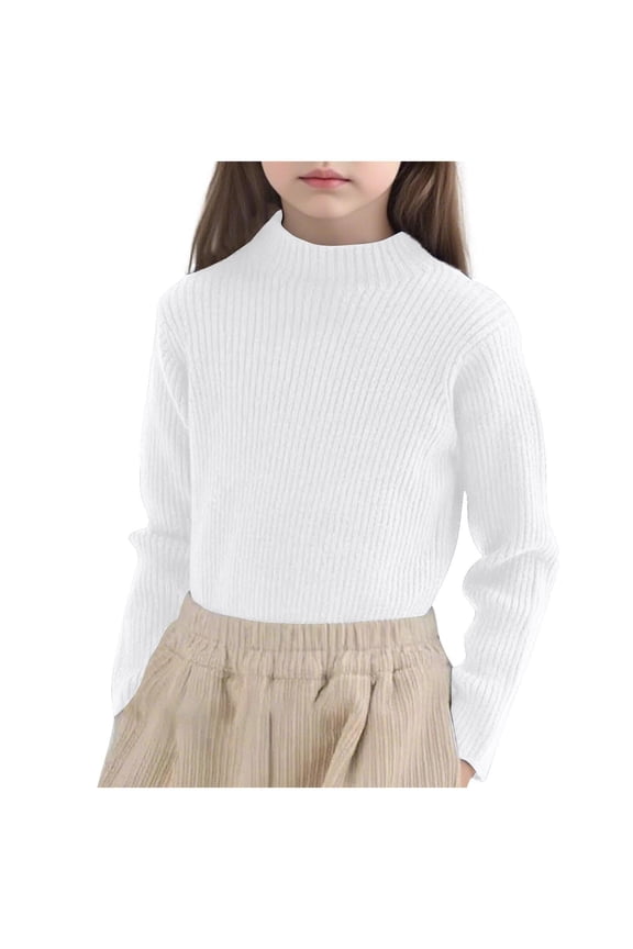 Mock Turtleneck Sweaters for Girls Ribbed Knit Textured Long Sleeve Chunky Pullover Sweater Solid Soft Stretch Jumper Tops 1-13 Years