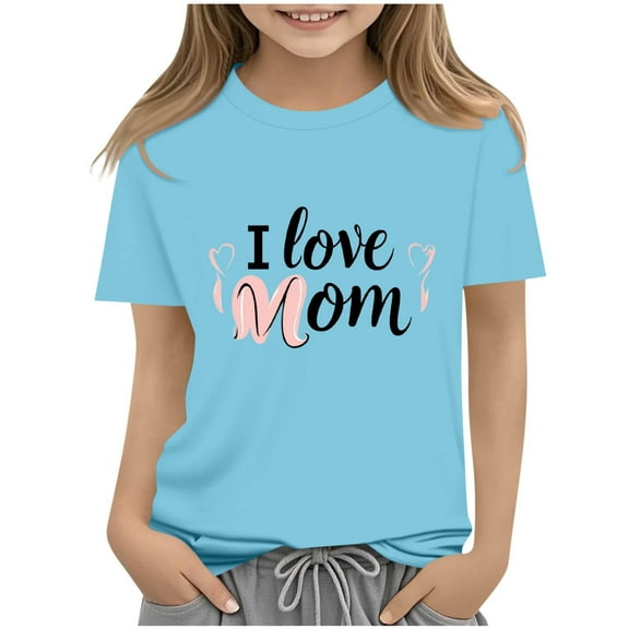 OGLCCG Mothers Day Shirt for Kids Girls I Love My Mama Tees Cute Graphic Printed Crewneck Short Sleeve Happy Mothers Day T-Shirt 2-14 Years