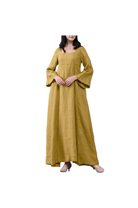 Muslim Linen Dresses for Women, One-Piece Long Sleeve Islamic Prayer Dress Kaftan Abaya Dress Middle East Arabian Maxi Dress