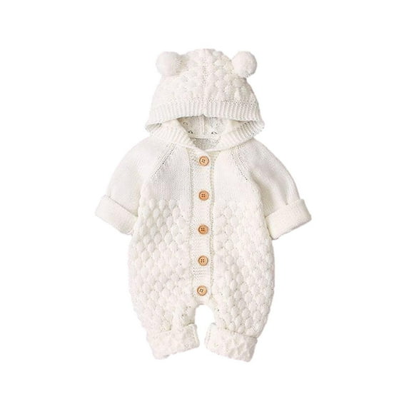 OGLCCG Newborn Baby Girl Boy Hooded Knitted Jumpsuit Fall Winter Button Long Sleeve Sweater Onesie Rompers Infant Outfit Clothes 3-24M
