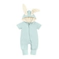 thumbnail image 1 of OGLCCG Newborn Infant Hoodie Playsuit Jumpsuits Cute Rabbit Ears Short Sleeve Onesie Romper Casual Zip Up Outfit Clothes for Baby Girl Boy 0-18M, 1 of 5