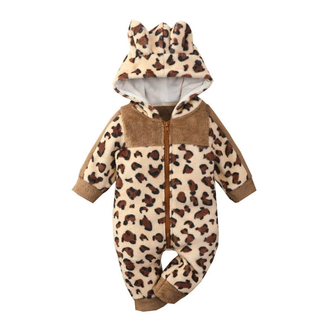 OGLCCG Newborn Unisex Baby Leopard Fleece Snowsuit Playsuit Infant ...