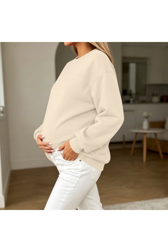 Nursing Sweatshirt Long Sleeve Crew Neck Breastfeeding Shirts Zipper Maternity Pumping Tops Fleece Pregnancy Sweater Pullover Tops