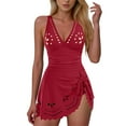 thumbnail image 1 of OGLCCG One Piece Swimsuit for Women Modest Full Coverage Bathing Suit Summer V Neck Cut Out Slimming Swim Dress, 1 of 8
