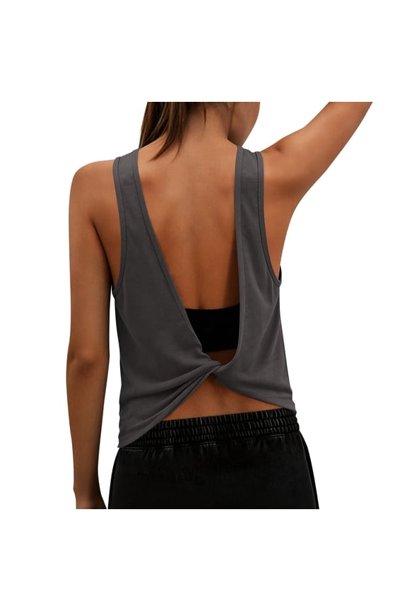 Open Back Workout Tops for Women Athletic Backless Tank Tops Sleeveless Going Out Gym Yoga Running T Shirts,S