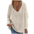 thumbnail image 1 of OGLCCG Oversized Sweaters for Women Deep V-Neck Long Sleeve Loose Knitted Sweater Casual Trendy Pullover Sweater Jumper Women Fall Sweaters 2023, 1 of 5