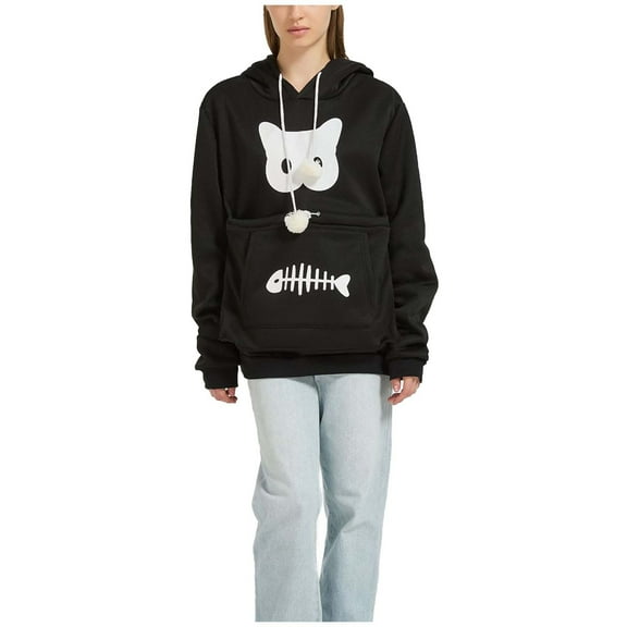 OGLCCG Pet Carrier Hoodie for Womens Cat Dog Pouch Holder Sweatshirt with Kangaroo Pocket Long Sleeve Fleece Lined Pullover Tops,M,Black