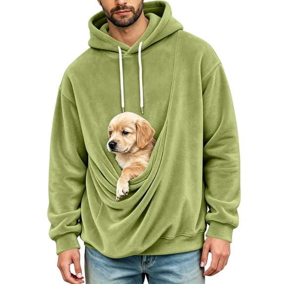 OGLCCG Pet Pouch Hoodie for Men with Kangaroo Pocket Cat Dog Fleece Sweatshirt Puppy Kitten Holder Carrier Pullover Top,L