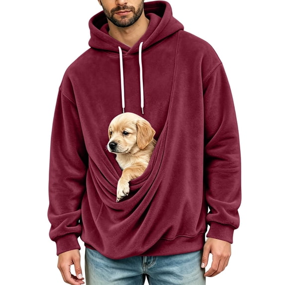 OGLCCG Pet Pouch Hoodie for Men with Kangaroo Pocket Cat Dog Fleece Sweatshirt Puppy Kitten Holder Carrier Pullover Top,S