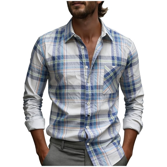OGLCCG Plaid Shirts for Men Stretch Casual Button Down Shirts Spring Summer Lightweight Wrinkle Free Long Sleeve Dress Shirts with Pocket,L,Black 3