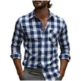 thumbnail image 1 of OGLCCG Plaid Shirts for Men Stretch Casual Button Down Shirts Spring Summer Lightweight Wrinkle Free Long Sleeve Dress Shirts with Pocket,S,Blue, 1 of 4