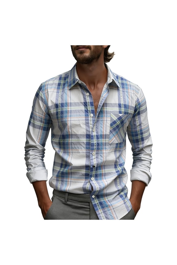Plaid Shirts for Men Stretch Casual Button Down Shirts Spring Summer Lightweight Wrinkle Free Long Sleeve Dress Shirts with Pocket,XXL,Black 3