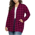 thumbnail image 1 of OGLCCG Plus Size Cardigan for Women with Pockets Long Sleeve Open Front Casual Lightweight Plaid Cardigans Casual Loose Outwear,XXXL,Hot Pink, 1 of 4