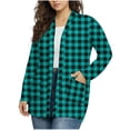 thumbnail image 1 of OGLCCG Plus Size Cardigan for Women with Pockets Long Sleeve Open Front Casual Lightweight Plaid Cardigans Casual Loose Outwear,XXXXL,Light Blue, 1 of 4