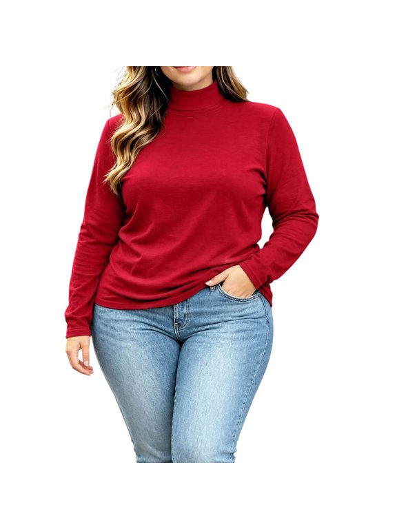 Plus Size Women's Turtleneck Long Sleeve Tops Slim Fitted Lightweight Thin Basics Layer Tshirt Casual Winter Clothes XS-3XL