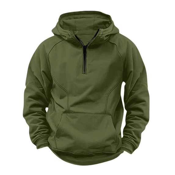 OGLCCG Quarter Zip Cargo Hoodies for Men Fleece Linen Tactical Sweatshirt Outdoor Loose Fit Workout Gym Pullover Hoodies with Pockets