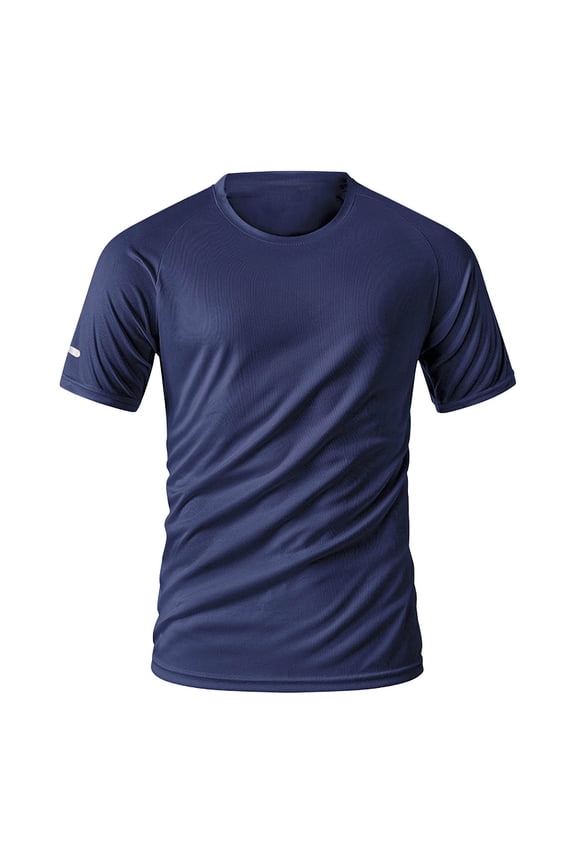 Quick Dry Ice Silk Athletic T-Shirts for Men Crewneck Short Sleeve Moisture Wicking Tee for Running Breathable Cool Workout Shirts,S,Dark Blue