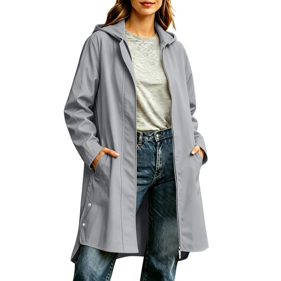 OGLCCG Rain Jacket Women Waterproof Full Zipper Waterproof Windbreaker Jacket Lightweight Travel Hiking Long Hooded Rain Coat with Pockets