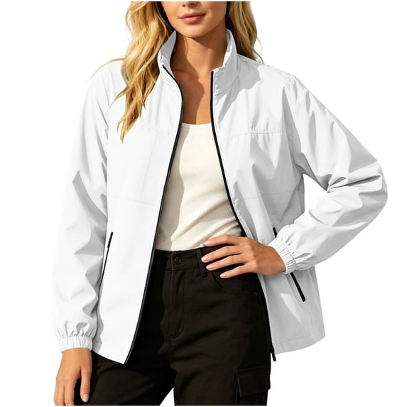 OGLCCG Rain Jacket for Women Waterproof Lightweight Stand Collar Windbreaker Jacket with Pockets Outdoor Softshell Jacket,Size S-XXL