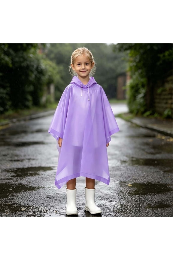 Rain Poncho for Kids Waterproof Reusable EVA Raincoat One Size Hooded Rain Jackets for Boys and Girls, Size 3-14