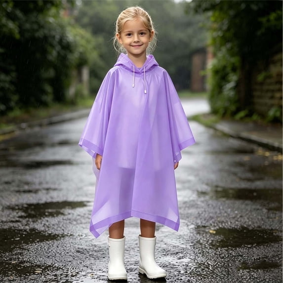 OGLCCG Rain Poncho for Kids Waterproof Reusable EVA Raincoat One Size Hooded Rain Jackets for Boys and Girls, Size 3-14