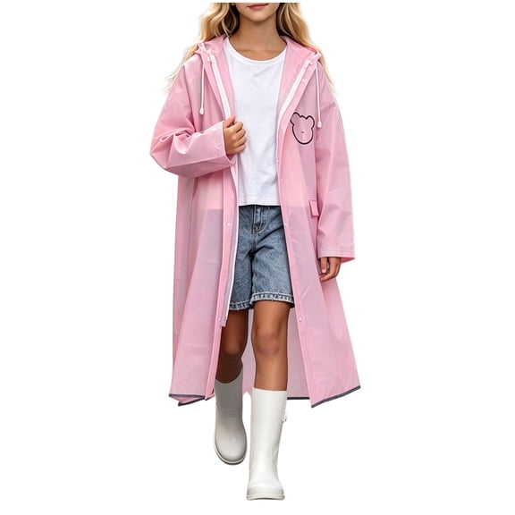 OGLCCG Raincoats for Kids, Reusable Rain Ponchos with Hood and Long Sleeves Waterproof Rain Coats with Snap Closure for Boys Girls Sizes 3-14