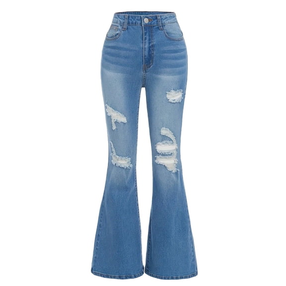 OGLCCG Ripped Flare Jeans for Teen Girls Skinny High Waist Denim Pants Kids Casual Straight Bell Bottom Trousers with Pockets 6-13 Years