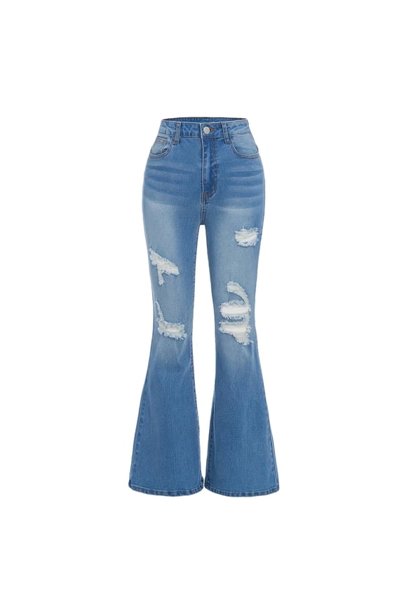 Ripped Flare Jeans for Teen Girls Skinny High Waist Denim Pants Kids Casual Straight Bell Bottom Trousers with Pockets 6-13 Years