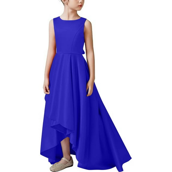 OGLCCG Satin Formal Dress for Girls Sleeveless A Line Quinceanera Dresses Crewneck Solid Color Flower Dresses for Wedding 5-13 Years