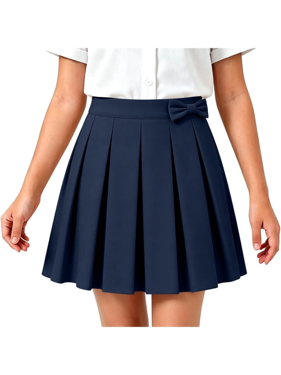 School Uniform Skirts for Girs with Built-In Shorts High Waist Mini Pleated Skirt Cotton Skater Skort for Girls,Size 7