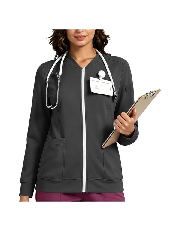 Scrub Jackets for Women Fleece Lined Zipper Nursing Jackets for Women Soft Medical Nurse Coats with Pockets,Size S-XXL