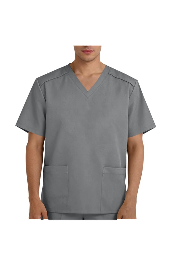 Scrub Top for Men Stretch V-Neck Tunic Nursing Scrub Top Scrubs with 2 Pockets Anti-Wrinkle Short Sleeve Scrubs Tees for Men,M,Gray